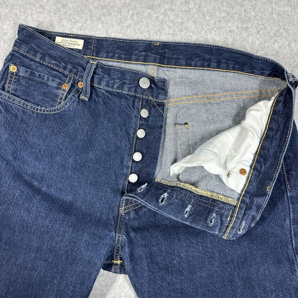 Levi's 501 Men's Big E Premium Jeans Button Fly Dark Wash Leather Patch 34x32